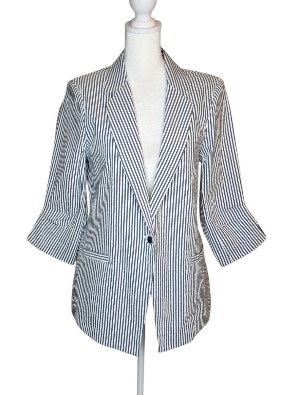 NEW Renuar Striped 3/4 Ruched Sleeve Jacket in New Midnight Size M